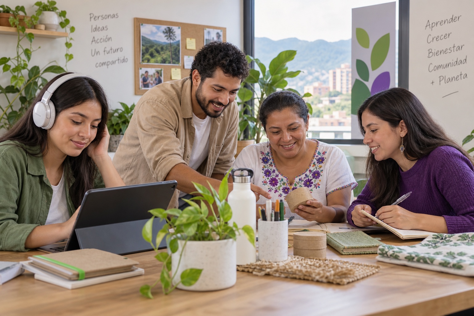 Colaboradores y miembros de la comunidad participan en una actividad de aprendizaje y sostenibilidad