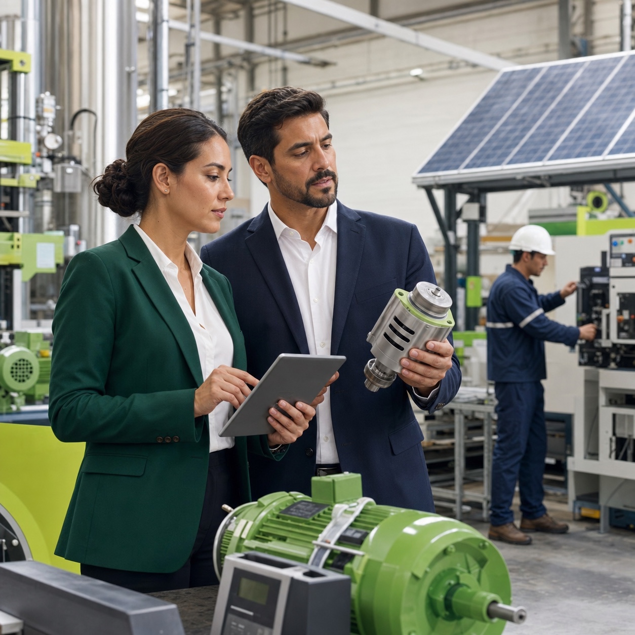 Profesionales analizando sostenibilidad en una planta industrial