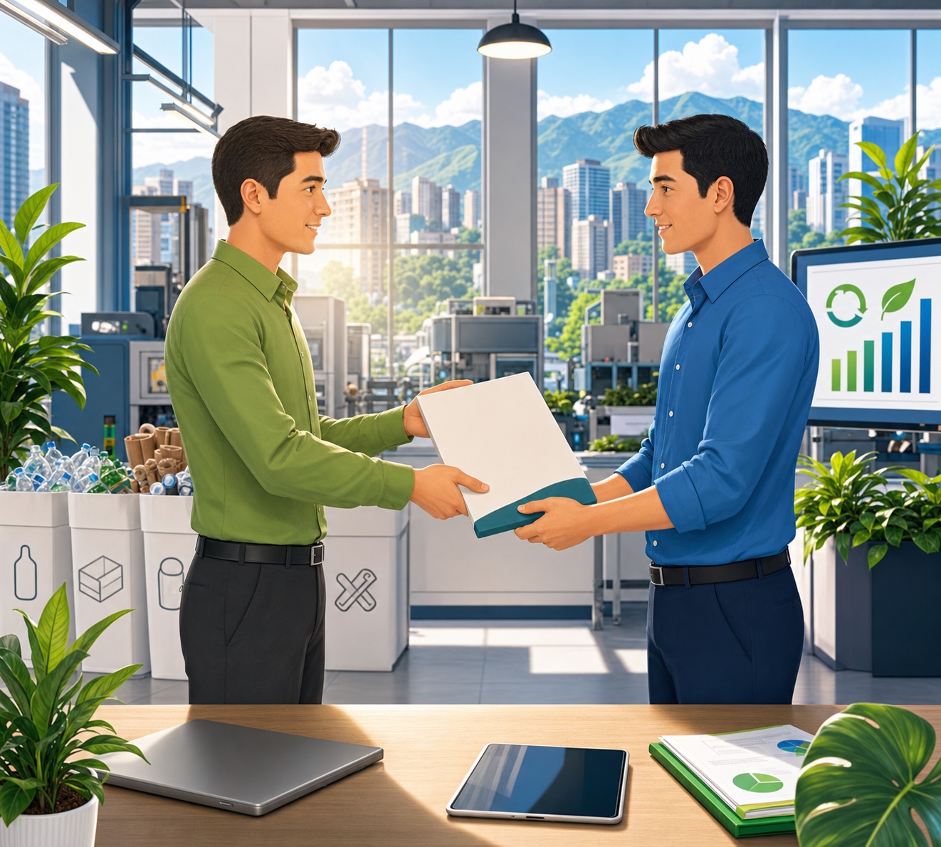 Profesionales formalizando una solución financiera ligada a materiales aprovechables